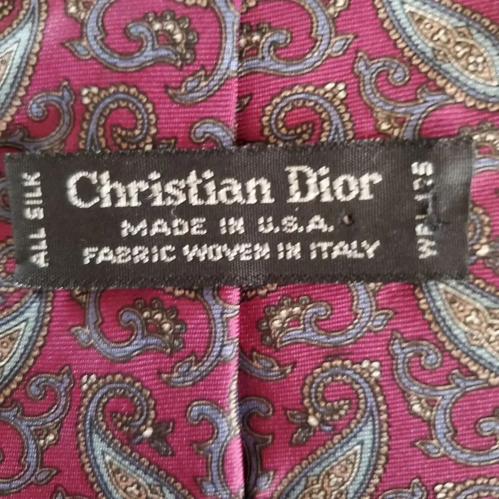 Vintage Christian Dior All Silk Paisley Necktie Burgundy Made in USA